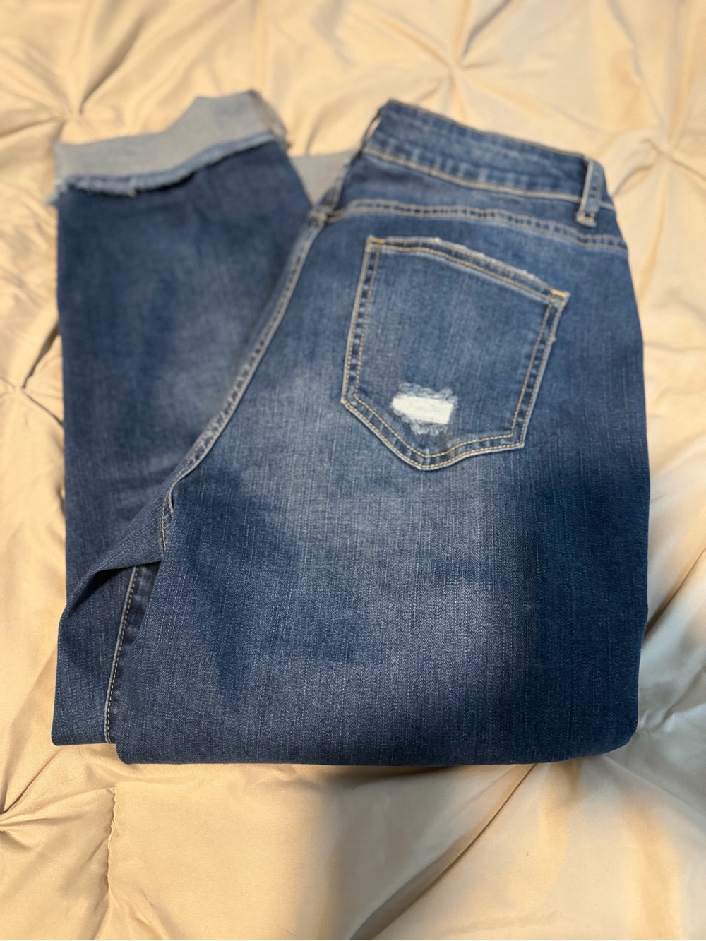 FLAMINGALS Distressed Cropped Jeans Blue Size Large